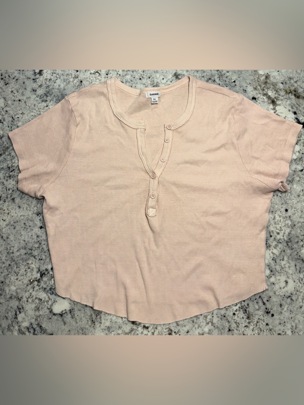 Garage Blush Pink Ribbed Henley Top